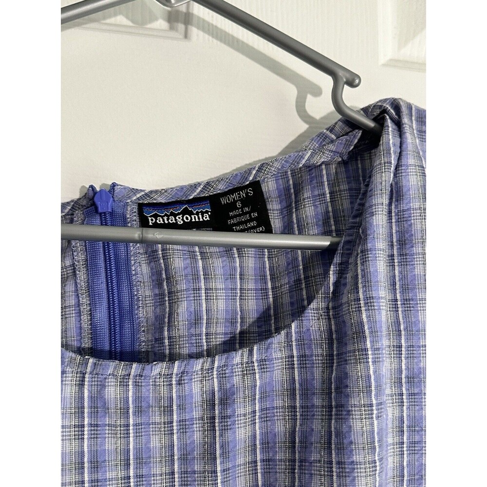 Patagonia Short Sleeve Dress Women's 6 Zip Plaid Blue Knee Length Vintage - Picture 2 of 3